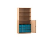 Flexeo� Schrank, Buche hell, 9 gro�e Boxen blau, 4 F�cher, 2 Halbt�ren, HxBxT: 190x94,5x50 cm, Bogengriff mit Schloss