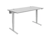 Flexeo� Schreibtisch 160 x 80 cm, Dekor grau, elektrisch h�henverstellbar 63 bis 129 cm, Gestell wei�aluminium