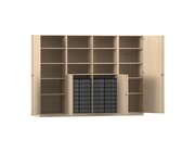Flexeo Systemschrankwand Jupiter, Ahorn honig, 32 kleine Boxen transparent