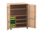 Flexeo fahrbares Multimobil - Musik, Buche hell, 6 kleine Boxen hellgr�n/gr�n HxBxT: 148 x 110 x 70 cm