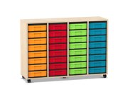 Flexeo� Regal Ahorn honig, 4 Reihen, 32 kleine Boxen, bunt, Rollen