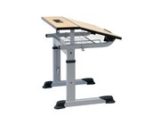 Aluflex Einer-Sch�lertisch, h�henverstellbar 64-82 cm, Stahlfarbe wei�aluminium, mit Drahtkorbablage, Filzgleiter, 9-18+ Jahre