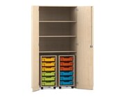 Flexeo� Garagenschrank PRO, Ahorn, 2 Rollcontainer, 12 kleine Boxen bunt, 3 F�cher, HxBxT: 190 x 94,4 x 60 cm, Schloss