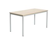 Stahlrohrtisch, quadratische Tischbeine, 160x80 cm Buche hell, Stahlfarbe wei�aluminium, Kunststoffgleiter