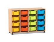 Flexeo Regal PRO, Buche hell, 4 Reihen, 16 gro�e Boxen bunt A, HxBxT: 99,1 x 143,9 x 48 cm, Sockel