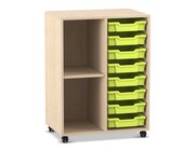 Flexeo Regal PRO mit 2 Reihen, 2 F�chern und 8 kleinen Boxen Hellgr�n, Dekor Ahorn-Honig, mit Rollen