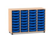 Flexeo� Regal PRO Buche hell, HxBxT: 99.1 x 143.9 x 48 cm, 4 Reihen, 32 kleine Boxen blau, Rollen