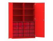 Flexeo� Schrank rot, 16 gro�e Boxen rot, 6 F�cher, Mittelwand, 2 T�ren