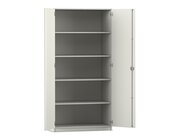 Flexeo Hochschrank mit 5 gro�en F�chern und T�ren, wei�, HxBxT 94,4 x 190 x 50 cm, Bogengriff mit Schloss