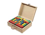Set Bausteinkoffer mit Fr�belbausteinen: 60 Bausteine, Buche farbig gebeizt