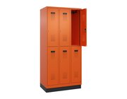 C+P Doppelst�ckiger Spind Evolo PLUS, HxBxT: 195 x 90 x 50 cm, RAL 2004 Reinorange, mit Schr�gdach und Zahlenschloss