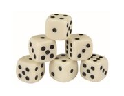 W�rfel, 6 St�ck, Kantenl�nge 16 mm, wei� mit schwarzen Punkten