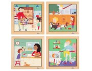 Bilderpuzzle 4er Set, Supermarkt, Garten, K�che und Waschk�che, ab 3 Jahre