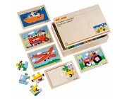 Puzzlebox Fahrzeuge, 10 St�ck je 6-8 Teile in Holzbox, ab 3 Jahre