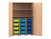 Flexeo� Garagenschrank PRO, Buche hell, 3 Rollcontainer, 12 Boxen bunt B, Schloss