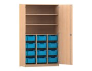 Flexeo Hochschrank, Buche hell, gro�e Boxen hellblau, Bogengriff mit Schloss, HxBxT: 190 x 108,1 x 60 cm