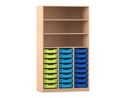 Flexeo� Hochregal PRO Buche hell, 3 F�cher, 24 kleine Boxen bunt B, Tiefe 48 cm