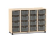 Flexeo� Regal PRO, Buche hell, HxBxT: 99,1 x 143,9 x 48 cm, 4 Reihen und 16 gro�en Boxen transparent, Stellf��e