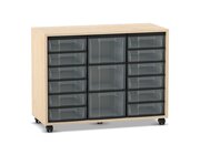 Flexeo� Regal mit 12 kleinen und 3 gro�en Boxen, Ahorn honig, Rollen