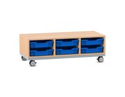 Flexeo� Regal Pro mit Stahlrahmen, Buche hell, 3 Reihen, 6 kleine Boxen blau HxBxT: 36,5x108,5x48 cm