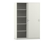 Flexeo Schiebet�renschrank mit 10 F�chern, wei�, 48 cm tief