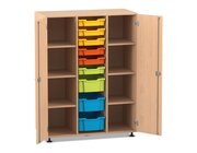 Flexeo� Regalschrank PRO, Buche hell, 3 Reihen, 9 Boxen S und M, bunt A, 2 T�ren, Sockel, Schloss