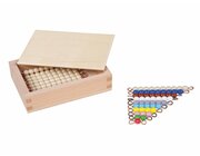 Kasten mit farbiger Perlentreppe von 1-9 und neun goldenen Zehnerst�bchen, lose Perlen, Glas