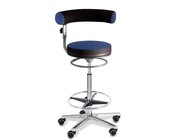 Sanus-Hochstuhl, Sitzh�he 63-89 cm, Lehne h�henverstellbar, Kunstleder schwarz/blau, Rollstopp