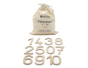F�hlzahlen aus Holz, Schuldruckschrift, im Baumwollbeutel