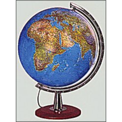 Gro�-Leuchtglobus, heller Holzfu�, Kunststoffmeridian verchromt