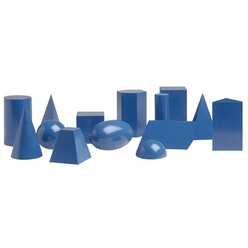 Geometrische K�rper, 10 Formen aus blau lackiertem Holz, 5-11 Jahre