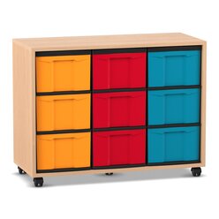 Flexeo� Regal Buche hell, 3 Reihen, 9 gro�e Boxen, bunt, Rollen, HxBxT: 72,8 x 94,8 x 40,8 cm