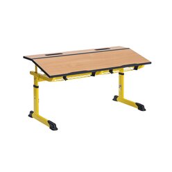 Aluflex Zweier-Sch�lertisch, h�henverstellbar 58-70 cm, Stahlfarbe wei�aluminium, mit Drahtkorbablage, Filzgleiter, 6-12 Jahre