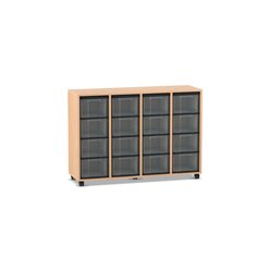 Flexeo Regal, Buche hell, 4 Reihen, 16 transparente gro�e Boxen, B 130,7 x H 92,3 x T 40,8 cm, Sockel