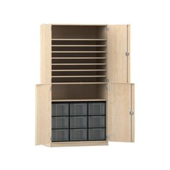 Flexeo Bastelschrank, Ahorn honig, BxHxT: 94,4 x 190 x 60 cm, 9 gro�e Boxen transparent, Schloss