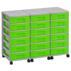 Flexeo Container-System 3 Reihen, HxBxT: 66 x 90 x 38 cm, 18 kleine Boxen gr�n, Rahmen grau