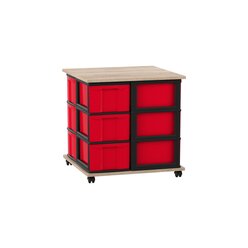 Flexeo� Fahrbares Containersystem Ahorn honig mit Ablage, 12 gro�e Boxen rot