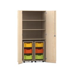 Flexeo� Garagenschrank PRO, Ahorn, 2 Rollcontainer, 6 Boxen bunt, 3 F�cher, HxBxT: 190 x 94,4 x 60 cm