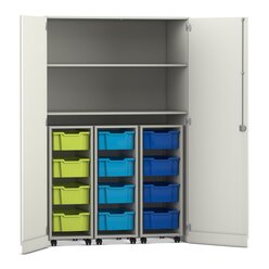 Flexeo� Garagenschrank PRO, Dekor wei�, HxBxT: 190 x 126,4 x 60 cm, 3 Rollcontainer, 12 Boxen bunt B, Dreholive