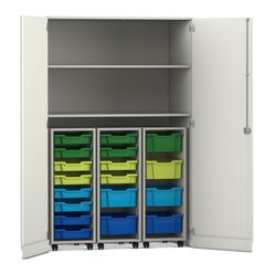 Flexeo Garagenschrank, Dekor wei�, HxBxT: 190x126,4x60 cm, 3 Rollcontainer mit Boxen bunt B, Dreholive