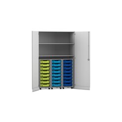 Flexeo� Garagenschrank PRO, Dekor grau, 3 Rollcontainer, HxBxT: 190 x 126,4 x 60 cm, 24 Boxen Gr. S bunt B, Bogengriff mit Schloss