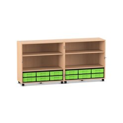 Flexeo Klappwagen Fahrbibliothek, Buche hell, H�he 92,3 cm, 12 kleine Boxen gr�n