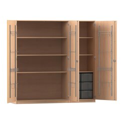 Flexeo Musikschrank Buche hell, HxBxT: 190 x 190,5 x 60 cm, 6 gro�e Boxen transparent, Bogengriff mit Schloss