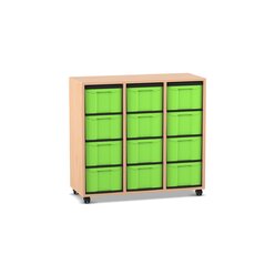 Flexeo� Regal Buche hell, HxBxT: 92,3 x 98,6 x 40,8 cm, 3 Reihen, 12 gro�e Boxen, gr�n, Rollen