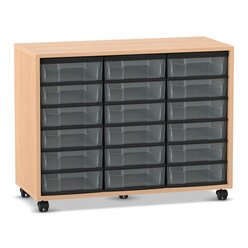 Flexeo� Regal, Buche hell mit 3 Reihen, Boxen transparent, Rollen, HxBxT: 72,8x94,8x40,8 cm