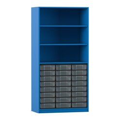 Flexeo� Regal, 3 Reihen, Dekor blau, HxBxT: 190x94,4x48 cm, 24 kleine Boxen transparent