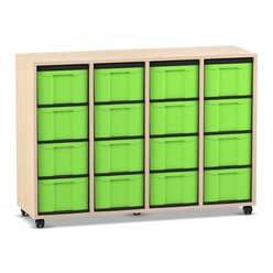 Flexeo Regal, 4 Reihen, Ahorn honig, HxBxT: 92,3 x 130,7 x 40,8 cm, 16 gro�e Boxen gr�n, Rollen