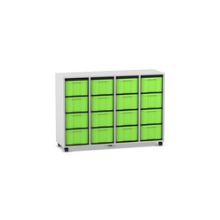 Flexeo Regal mit 4 Reihen, grau, HxBxT: 92,3 x 130,7 x 40,8 cm, 16 hohe Schubladen gr�n, Rollen