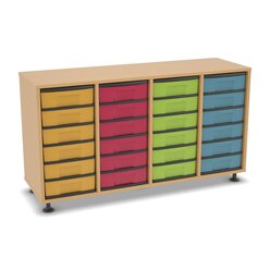 Flexeo� Regal, Buche hell, HxBxT: 72,3 x 130,7 x 40,8 cm, 24 kleine Boxen bunt, Stellf��e