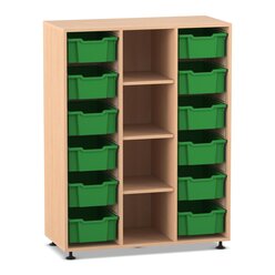 Flexeo Regal PRO, Buche hell, HxBxT: 143,9 x 108,5 x 48 cm, 3 Reihen, 12 gro�e Boxen gr�n